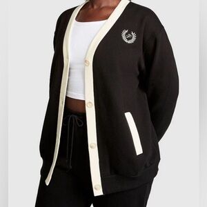 NEW Victoria's Secret PINK Premium Fleece Boyfriend Cardigan XL Black Cream